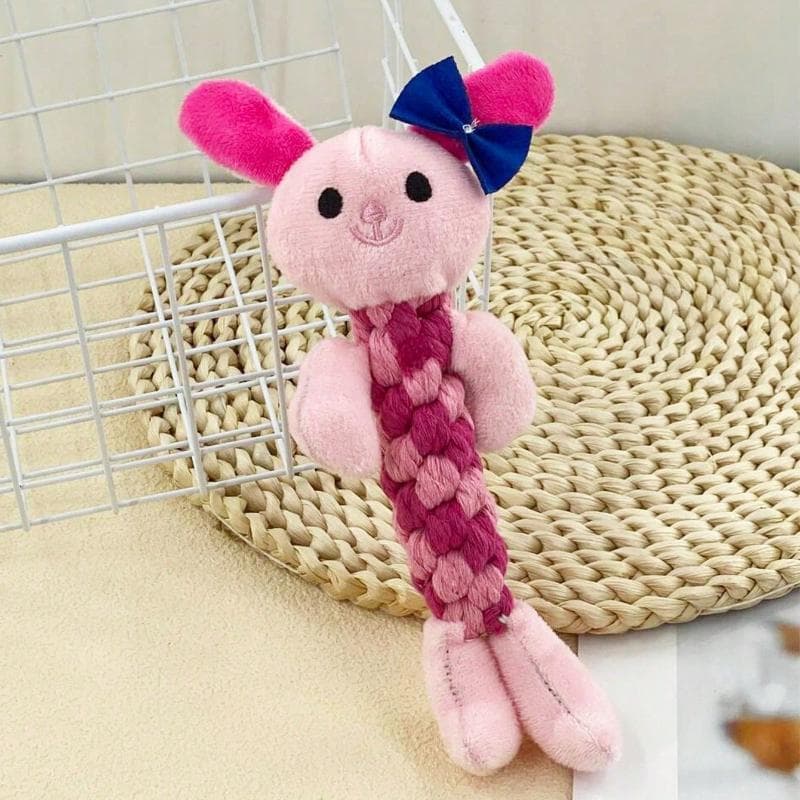 1pc Pet Plush Rope Braided Toy, Cute Animal Shaped Frog Panda Bear Rabbit Design, Chew Toy For Dog Training And Interaction Pink Bunny