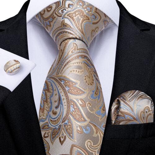 DiBanGu Mens Silk Necktie Set Striped Paisley Solid Tie Pocket Square Cufflinks N-7290