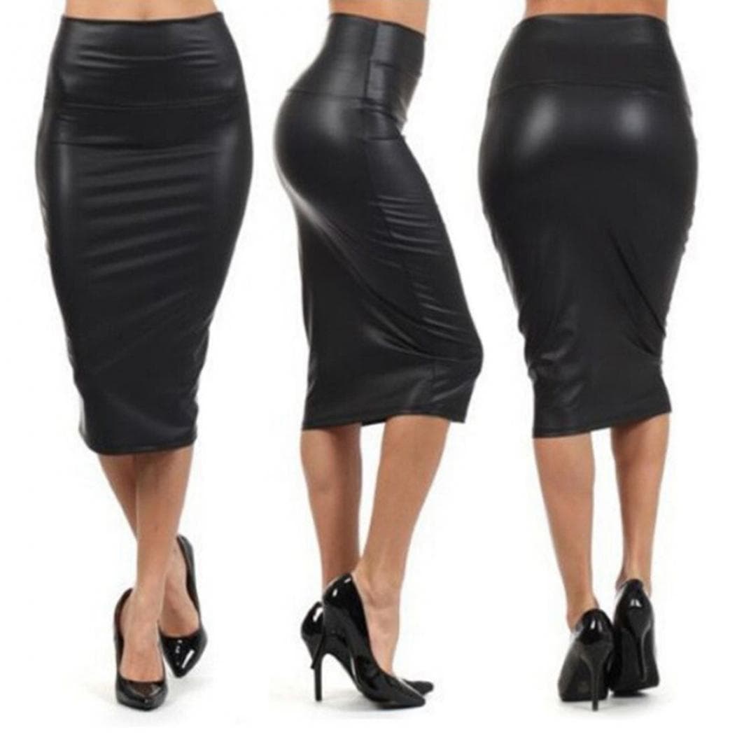 Fashionableable Sexy Ol Female Dress Imitates Leather Tall Waist Knee Length Lady Pencil Skirt 3XL