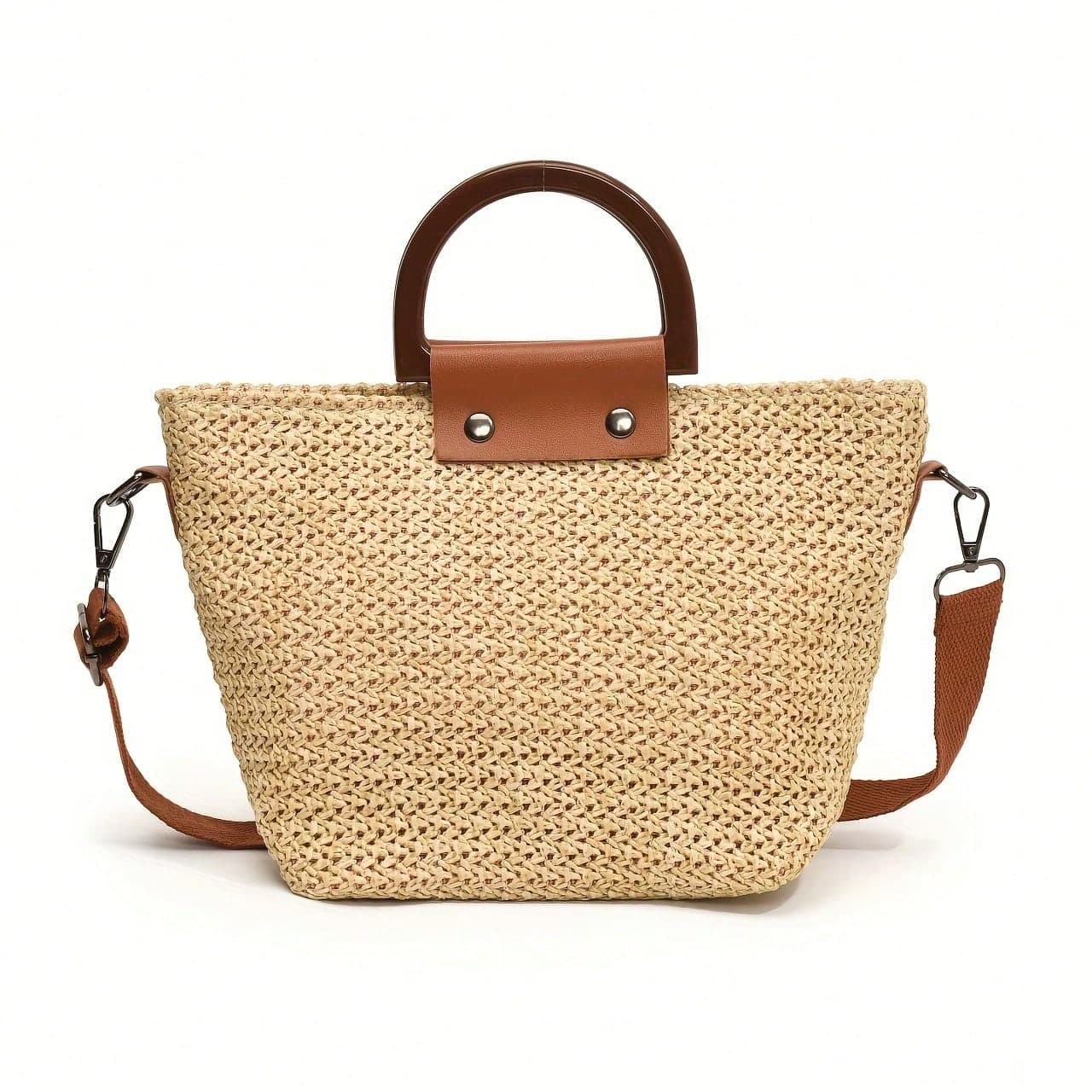 Women'S Shoulder Bag - Compact Rattan-Style Handbag with Fixed Strap, Zip Closure, Travel & Casual Use