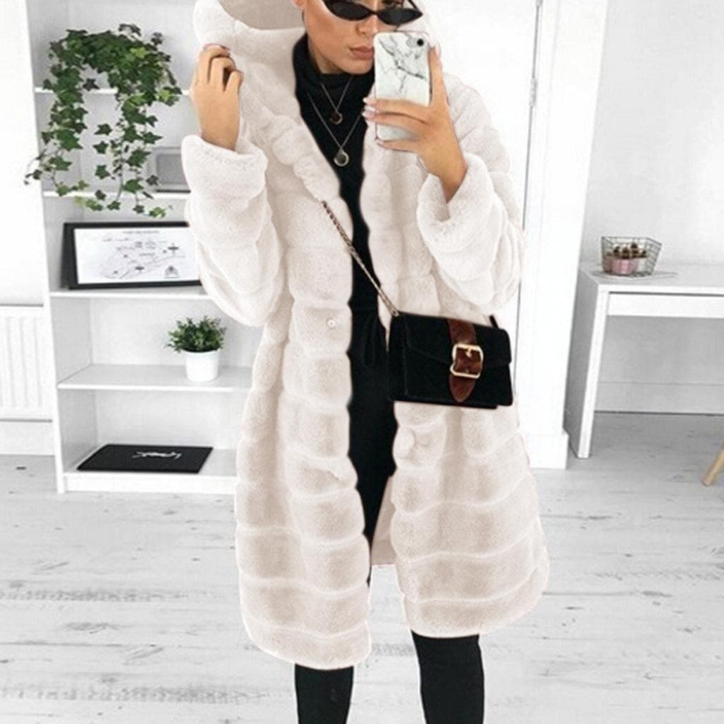 Winter Female European and American Medium and Long Slim Fur Simple Coat Female 5XL