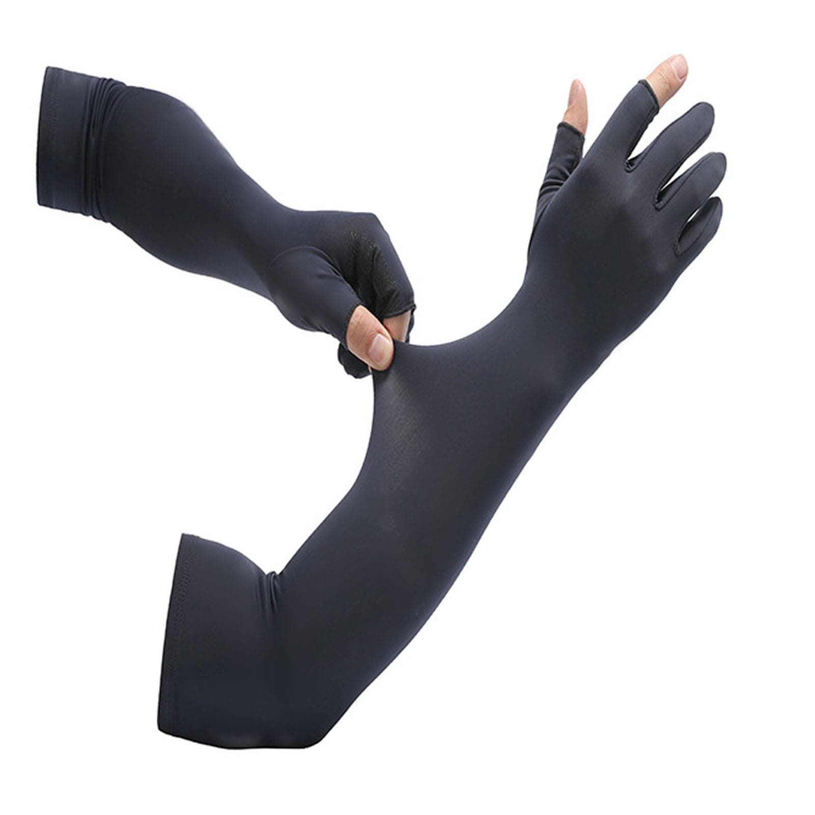 Arm Sleeves Sun Resistant Black Exposed 2 Finger Nylon Silicone Elastic Lightweight Breathable