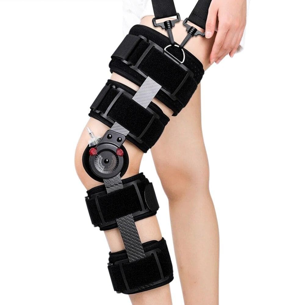 Hinged Rom Knee Brace Support for Torn Acl, Meniscus Tear, Surgery Recovery, Adjustable Post Op Knee Immobilizer, Leg Stabilizer black