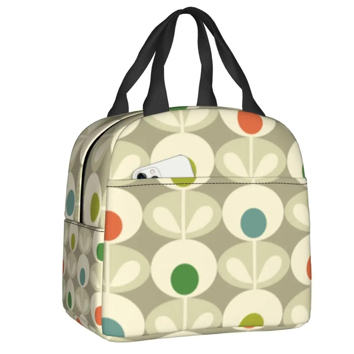 Orla Kiely Bubble Flowers Insulated Lunch Bag for Women Leakproof Scandinavian Thermal Cooler Lunch Tote Beach Camping Travel 22x20x13CM purple