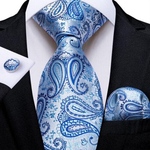 DiBanGu Mens Silk Necktie Set Striped Paisley Solid Tie Pocket Square Cufflinks N-7689
