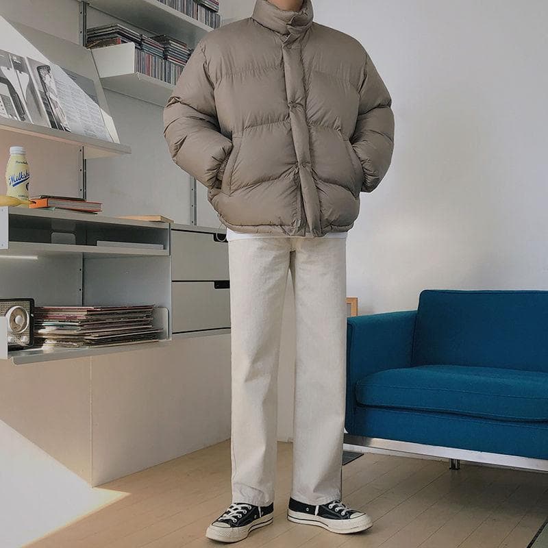 Men's Short Stand-up Collar Cotton Coat, Winter Korean Style Loose and Trendy Thickened Cotton Coat, Bread Coat, Cotton-padded Jacket 2XL