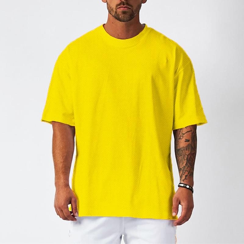 Do The Work New Brand Mens Loose Oversized Bodybuilding Fitness Summer Quick-drying Mesh Gym Sports Solid Color Tee Shirt L yellow