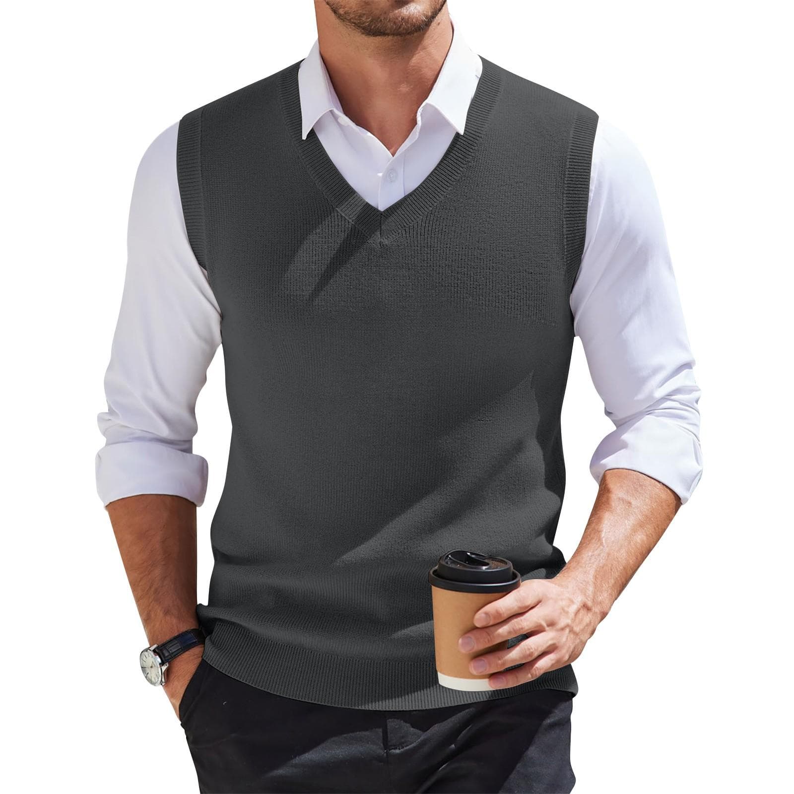 Men's V-neck Vest Sleeveless Knitted Pullover S