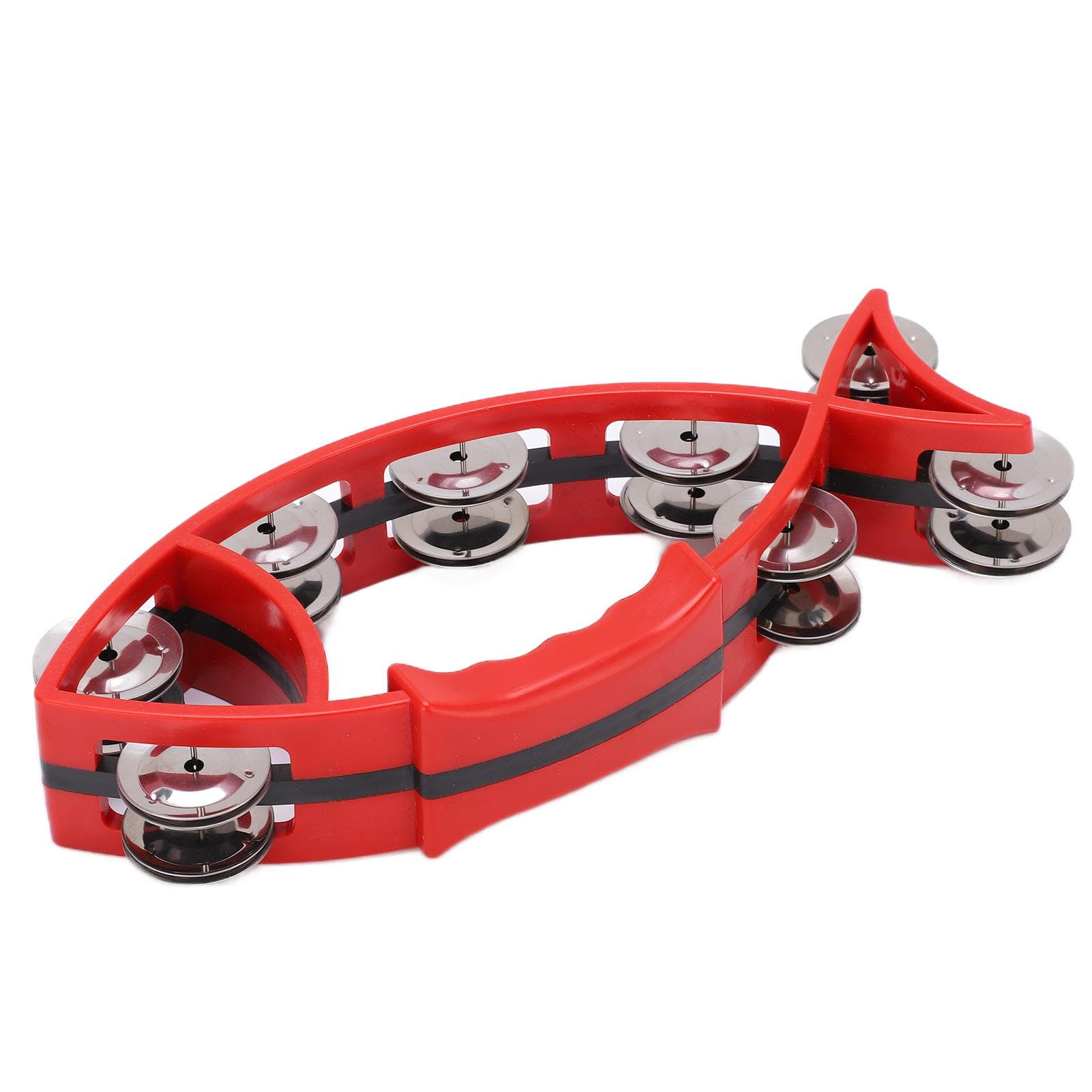 Hand Tambourine Bell Smooth Fish Shaped Double Row Tambourines Musical Rhythm Instrument for red