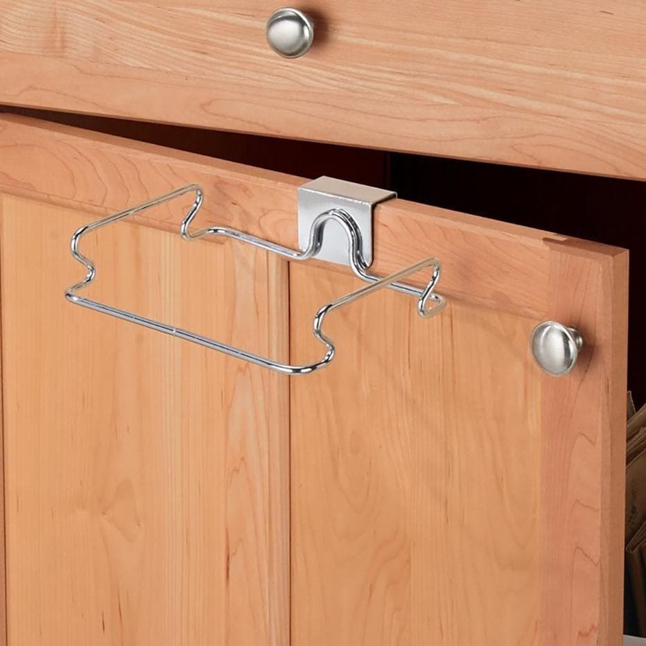 Kitchen Trash Rack Cabinet Door Garbage Bags Holder Stainless Steel Closet Garbage Storage Holder silver