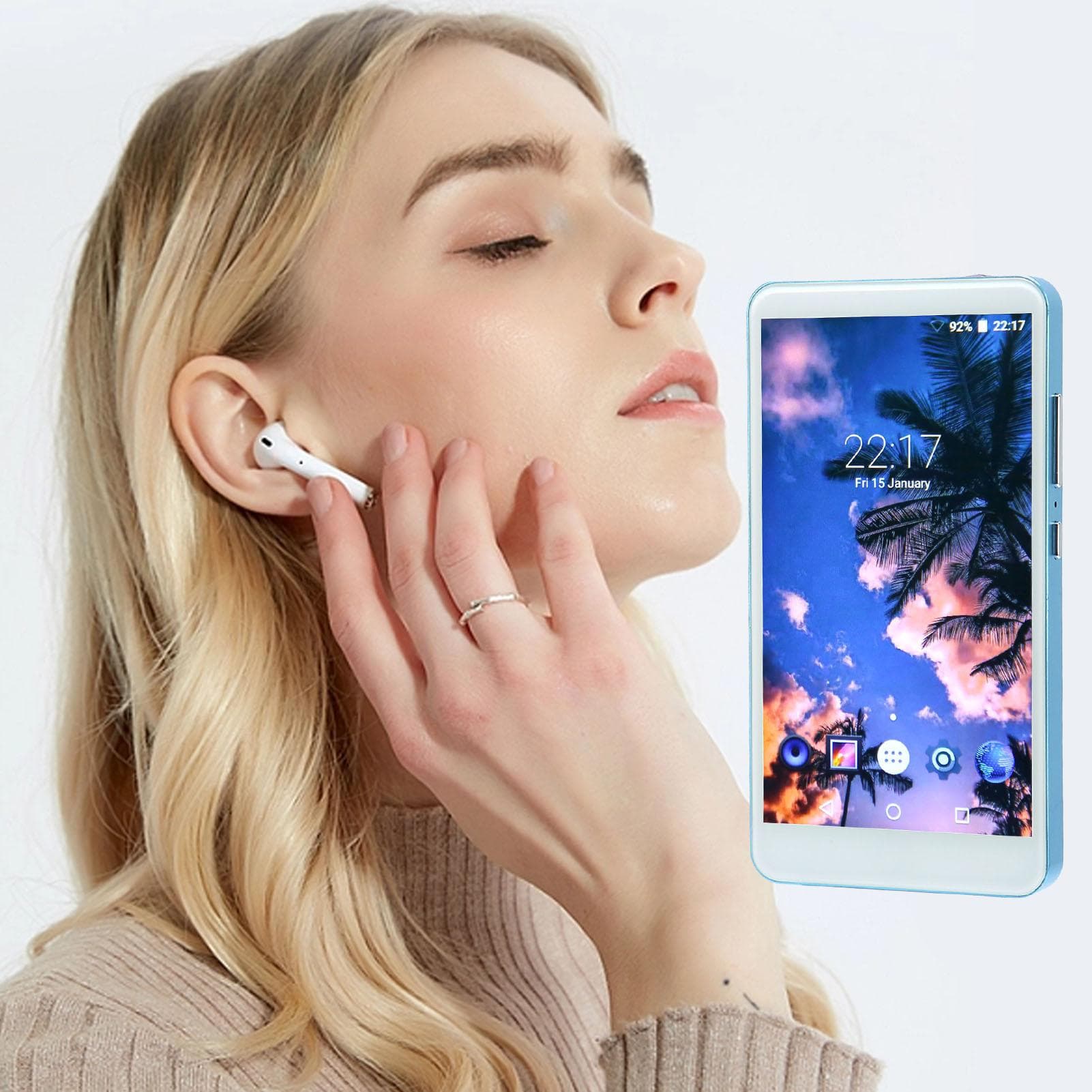 MP4 Player 5.0 Inch Full Touch HD Screen Noise Cancellation Photo Support Bluetooth 5.0 WiFi MP4 blue