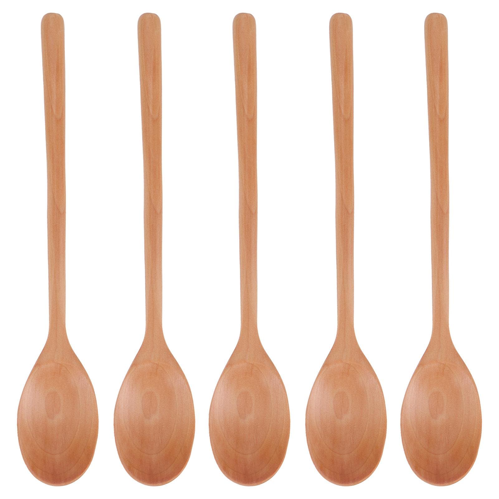 5PCS Wooden Spoon with Long Handle Soup Spoon for Barbecue Camping Party Home KitchenWood Color