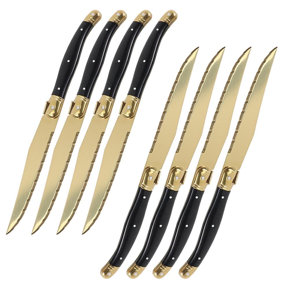 Jaswehome 4/6/8/12pcs Steak Knives Set Titanium Gold Plating Sharp Knives Food Grade Dinnerware Sets Black Golden Dinner Knife