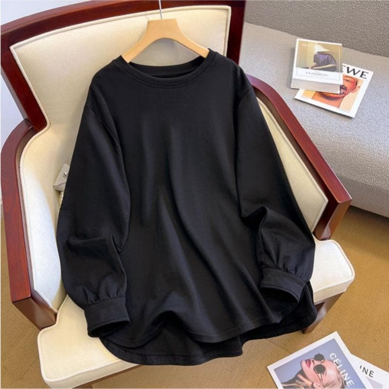 White Mid-length Long-sleeved T-shirt for Women In Autumn Underwear and Bottoming Shirt with Shark Pants Top XXL