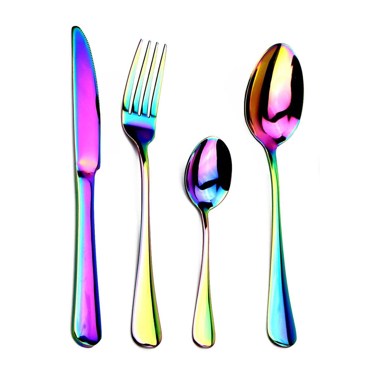 4/16/24 Pieces Colorful Stainless Steel Mirror Polished Dinnerware Set Multicolor Cutlery Tableware Fork Knife Teaspoon Wedding Set 1set 4pcs multicolour
