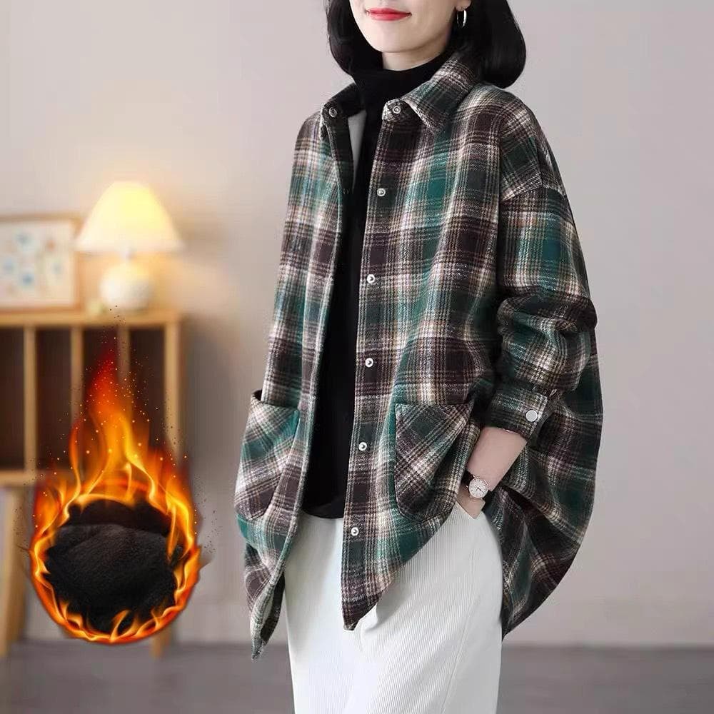 Velvet Warm Jacket for Women Autumn and Winter Plaid Shirt for Women Grunge Plaid Shirt for Women Loose 2XL