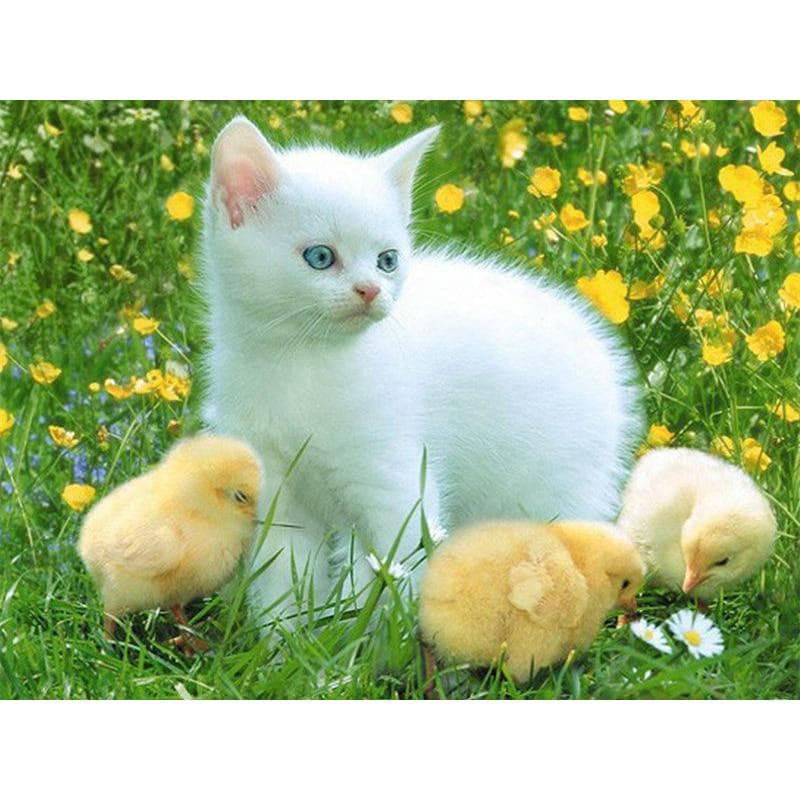 Cat White Diamond Embroidery Hot Sale Full Drill Diamond Painting Wall Decor Flower 20X30CM