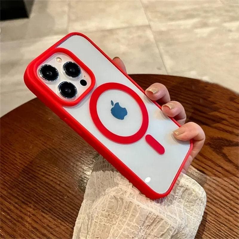Luxury Magsafe Transparent Case For iPhone 16 15 14 13 12 11 Pro X XS XR Max Mini 7 8 Plus SE 2022 Magnetic Wireless Charge Cover iPhone 7 red