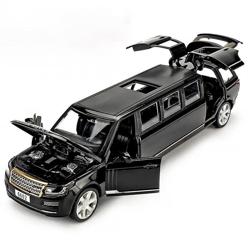 1/32 Scale Land Range Rover Lengthen Diecast Car Model Toy, Pull Back Toy Vehicle with Sound and Light for Kids Toddler Boys Girls Gift Collection 1/32-23x6x5.5cm black