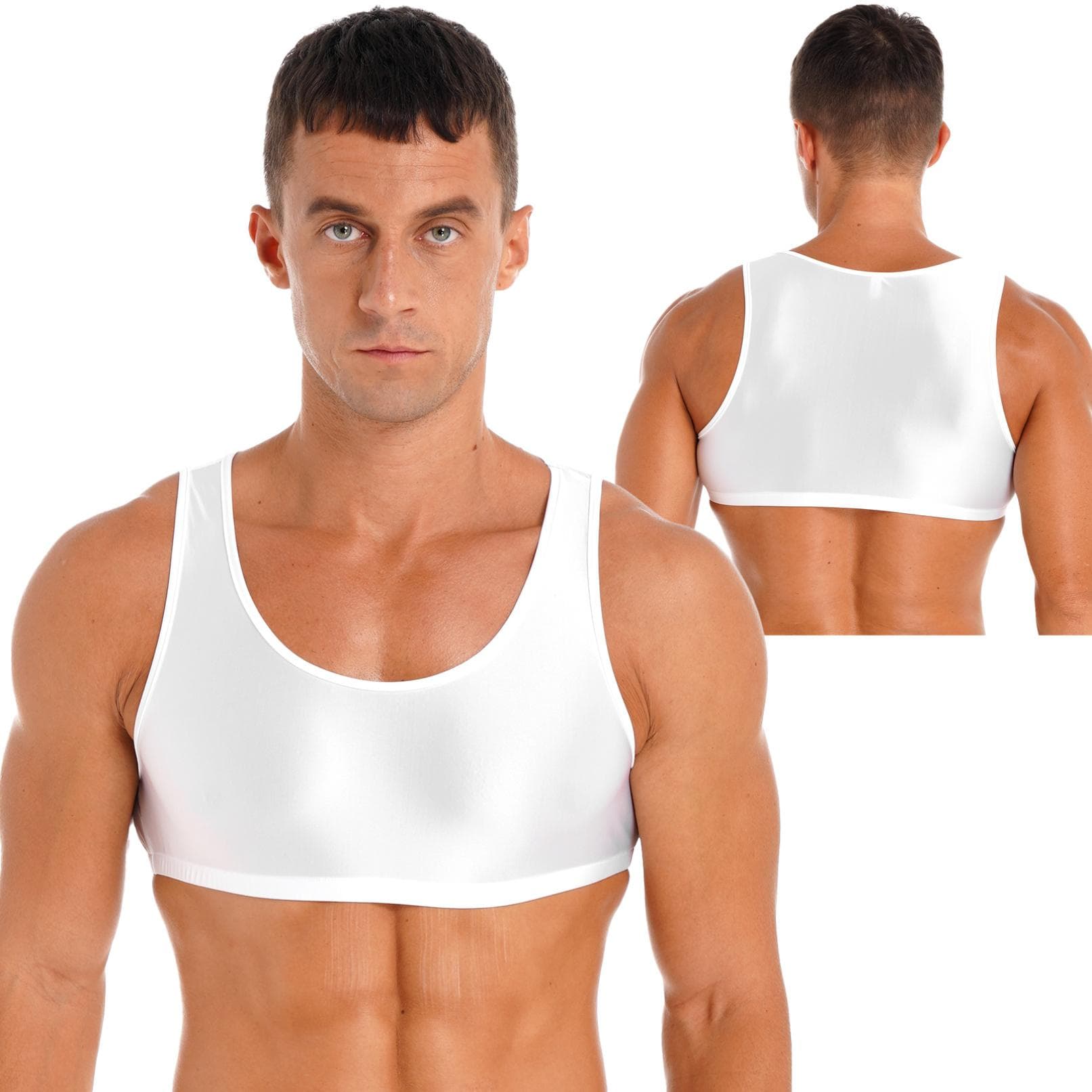 Men's Muscle Tank Top Round Neck Undershirt Vest Gym Sports Crop Top M white