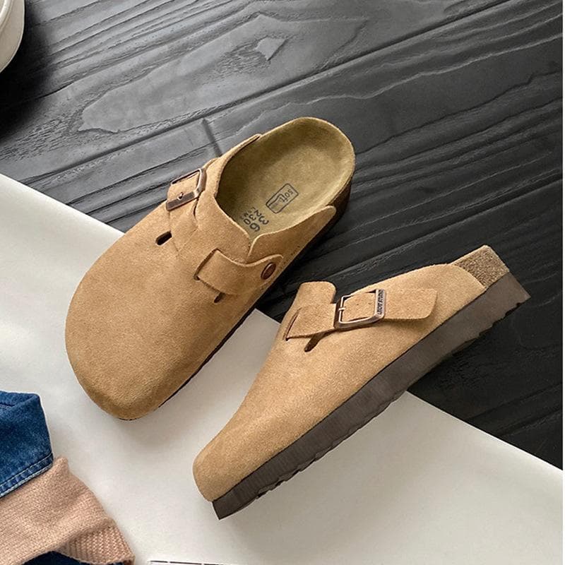 Fashion Women Suede Slippers Wedges Heel Cork Mules Platform Clog Non Slip Sole Buckle Outdoor Home Shoes 38 sand