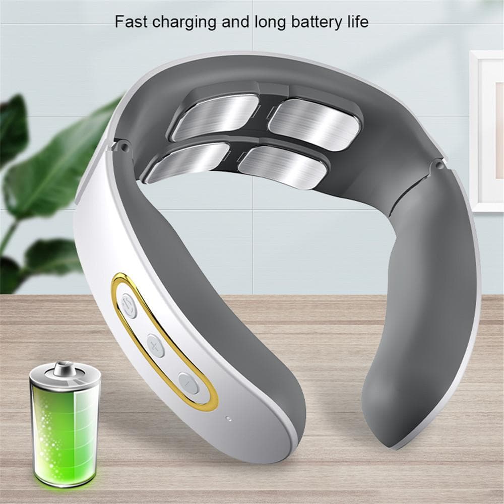 EMS Electric Cervical Spine Massager 6 Models 9 Gears Neck Shoulder Massage Vertebra Relax Automatic Heating Physiotherapy Pain Relief Rechargeable white