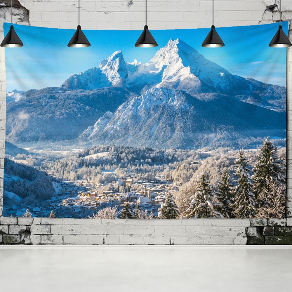 Snow Mountain Natural Scenery Tapestry Wall Hanging River Hippie Mattress Bohemian Bedroom Living Room Home Decor 275x180CM
