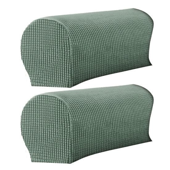 SSH 2Pcs Sofa Arm Protector Anti-Slip High Elastic Polyester Soft to Touch Armrest Slipcover Household Supplies dark green