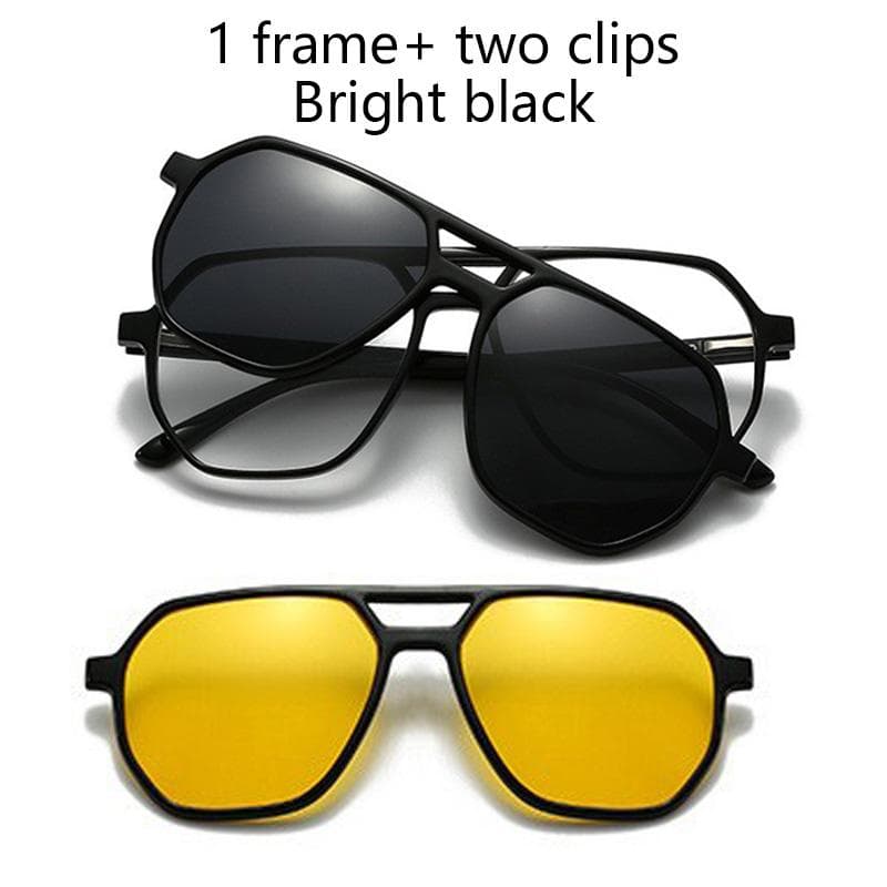 1/3 In 1 Magnetic Sunglasses Set Bright Black Night Vision Clip-on Myopia Glasses Frame Customizable 3 in 1