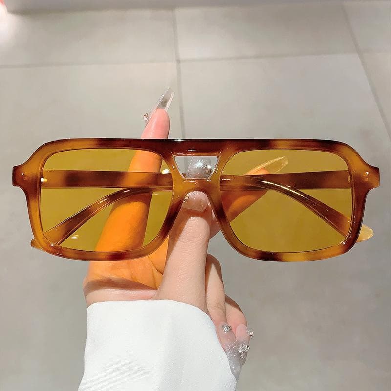 Double Bridge Square Sunglasses Vintage Luxury Designer Punk Flat Top Eyeglasses For Women Men Popular Sun Glasses