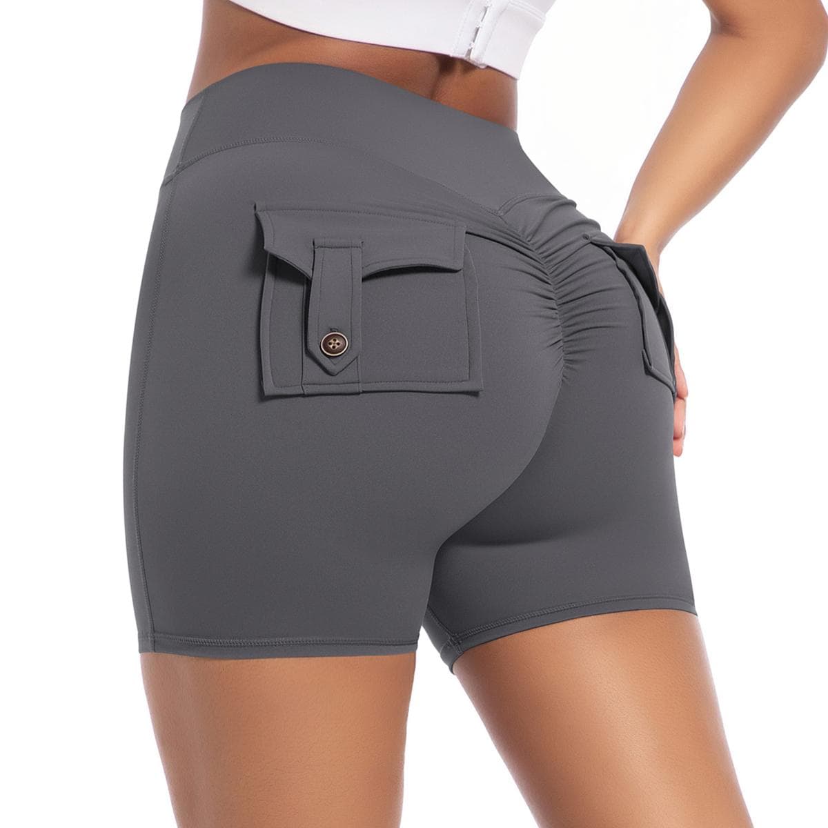 Nessaj Sports Shorts Women Fashion Gym Running Tights High Waist Fitness Summer Casual Shorts With Pockets L dark grey