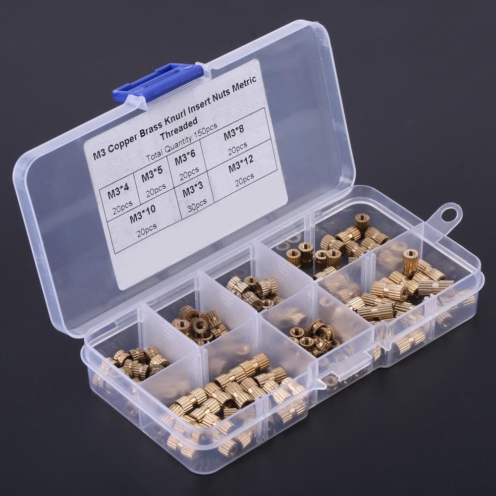 150pcs M3 Brass Knurl Insert Nuts Threaded Assortment Set Kit with Plastic Box