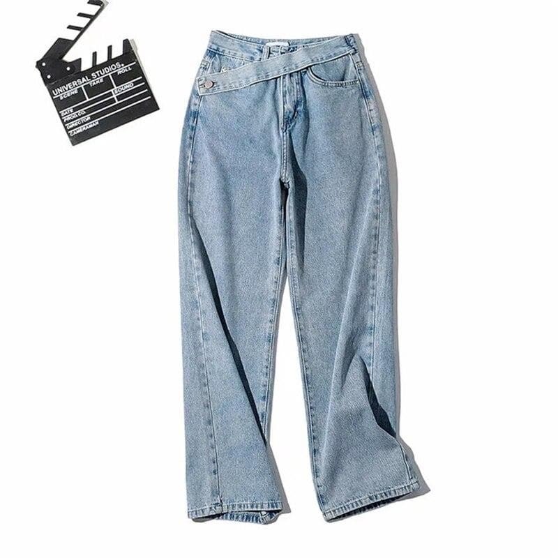 Casual Loose Straight Denim High Waist Jeans Women Pants Fall Winter Harajuku Boyfriend Jeans Loose Bottom XS blue