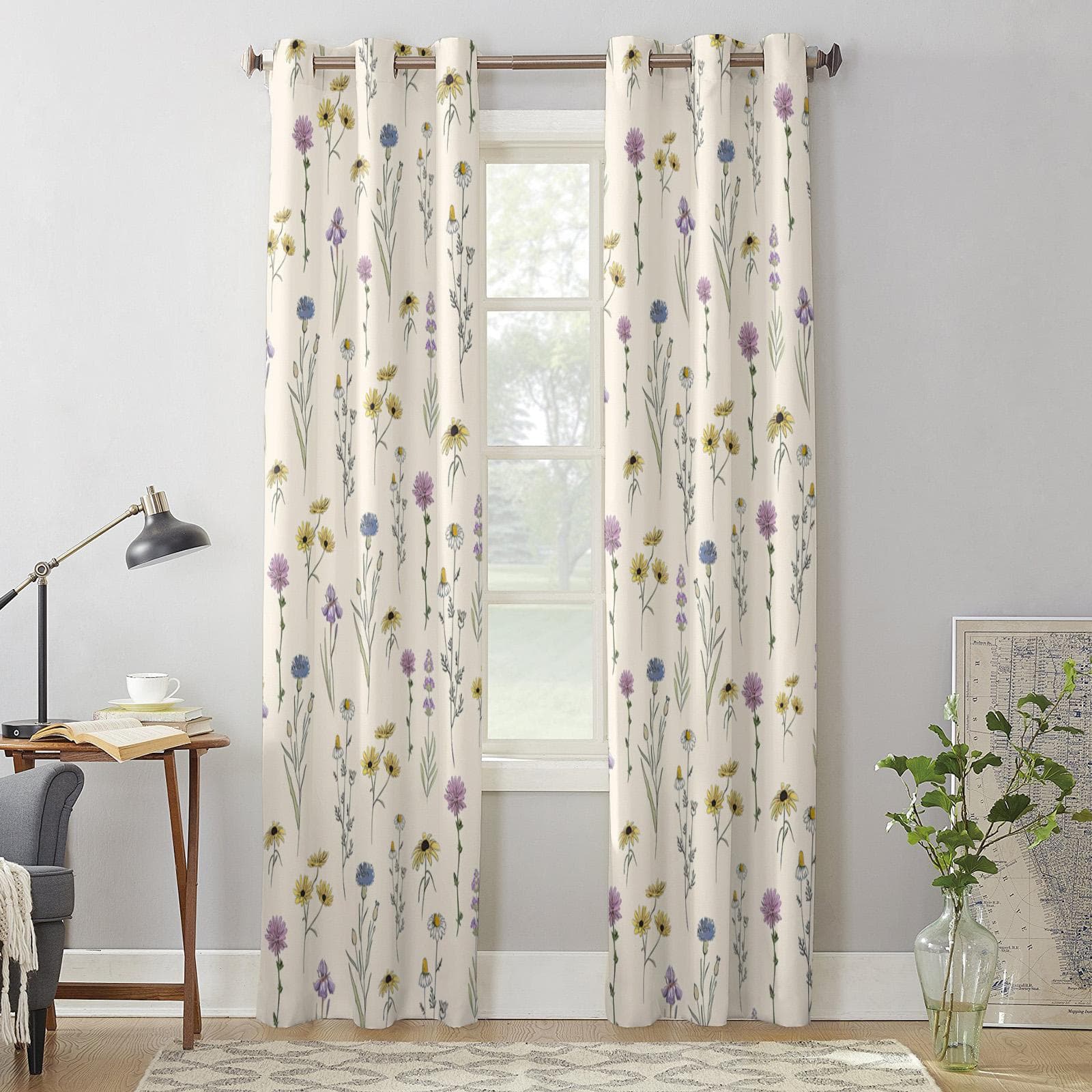 Watercolor Flower Leaf Curtains for Bedroom Living Room Window Curtain Treatments Blinds Kitchen Home Decor Drapes 135W x 60H(cm) x1