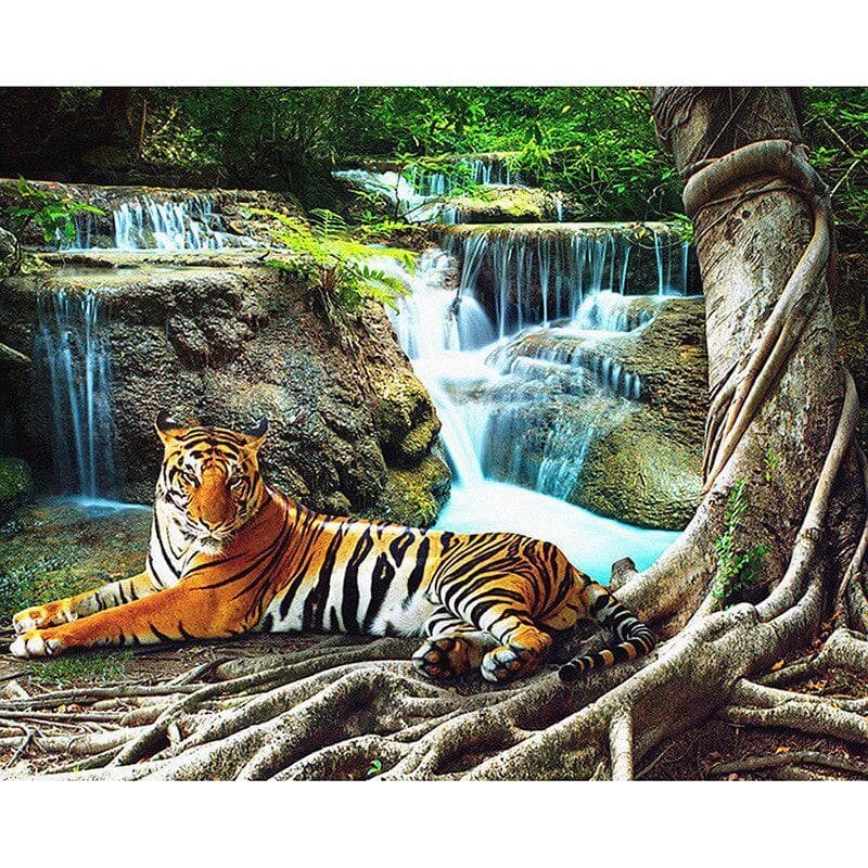 Diamond Embroidery Animal Tiger 5d Diamond Painting Waterfall Scenery Cross Stitch Mosaic Decor Gift 20X30CM