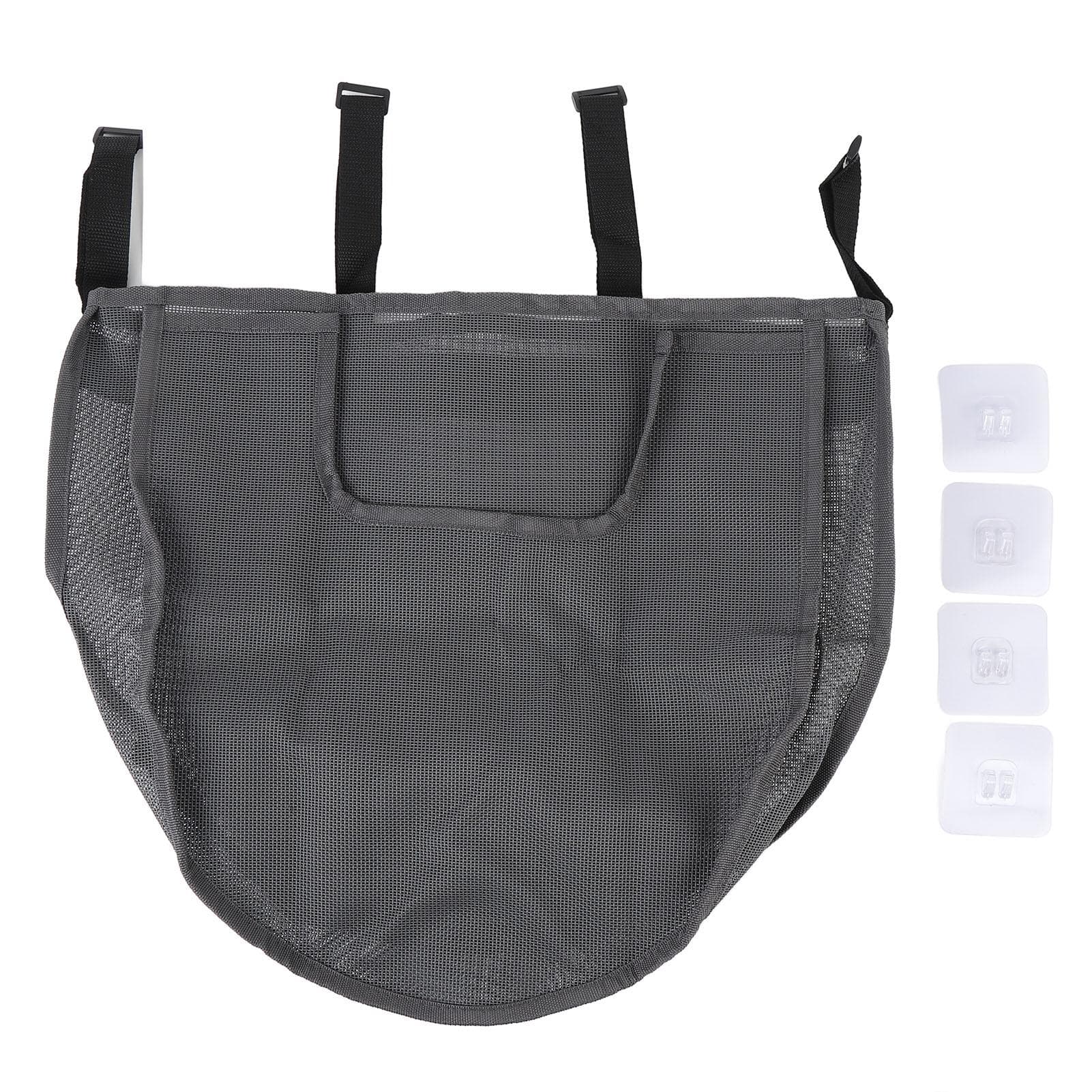 Mesh Bath Toy Organizer Large Capacity Wall Hanging Zippered Storage Bag with 4 Adhesive Hooks for gray