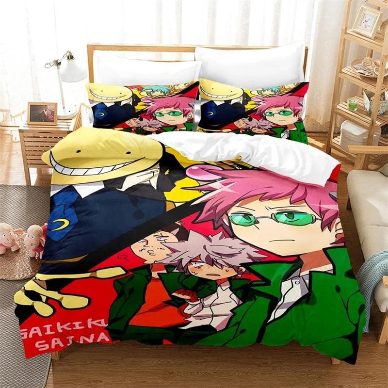 3D Print Anime The Disastrous Life Of Saiki K Bedding Set,Girls Adult Single Twin Queen Size,Duvet Cover Pillowcase Bedding 135X200cm