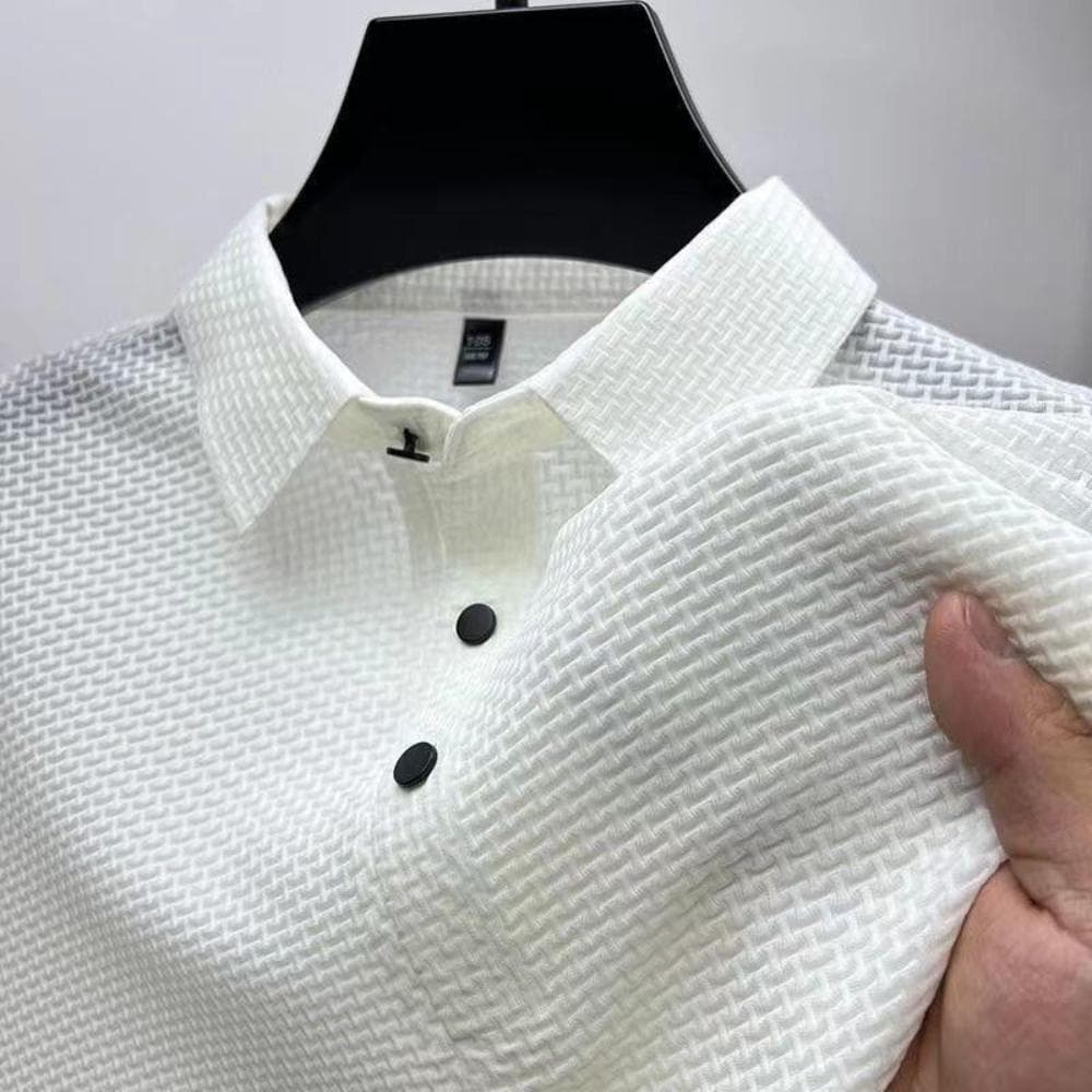 Men Casual Ice Silk Polo Shirts Soft Comfortable Summer Short Sleeves Solid Color Breathable Basic Simple Thin T-shirt XL white