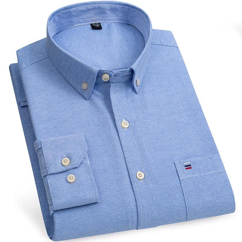 Sinwoyan Solid Pure Cotton Oxford Male Shirts Business Casual Long Sleeve Regular Fit with Chest Pocket S