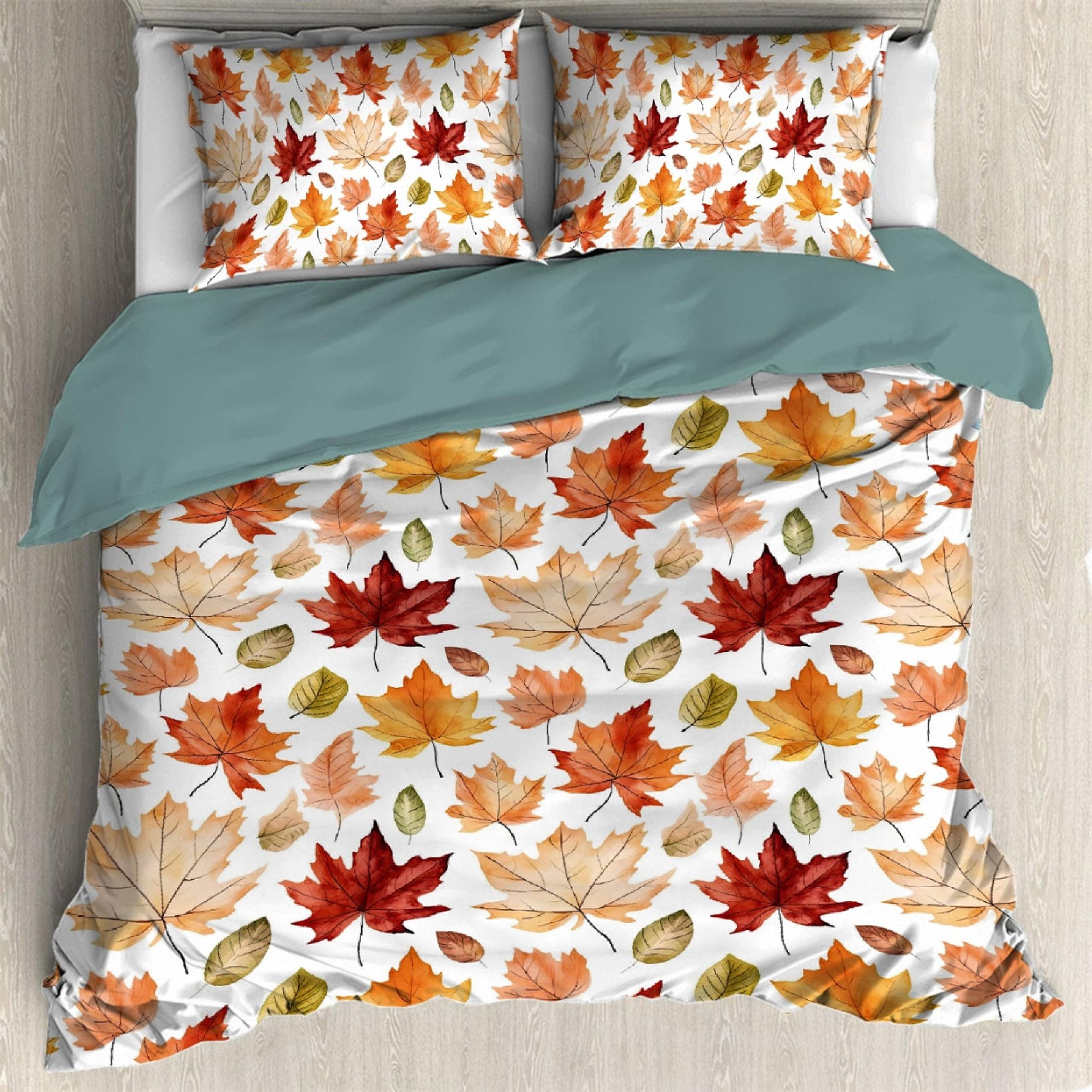 Thanksgiving Fall Pumpkin Maple Leaves Duvet Cover with 2 Pillow Shams 3pcs Comforter Cover Bedding Set All-Season Room Decor EU single(135x200cm)