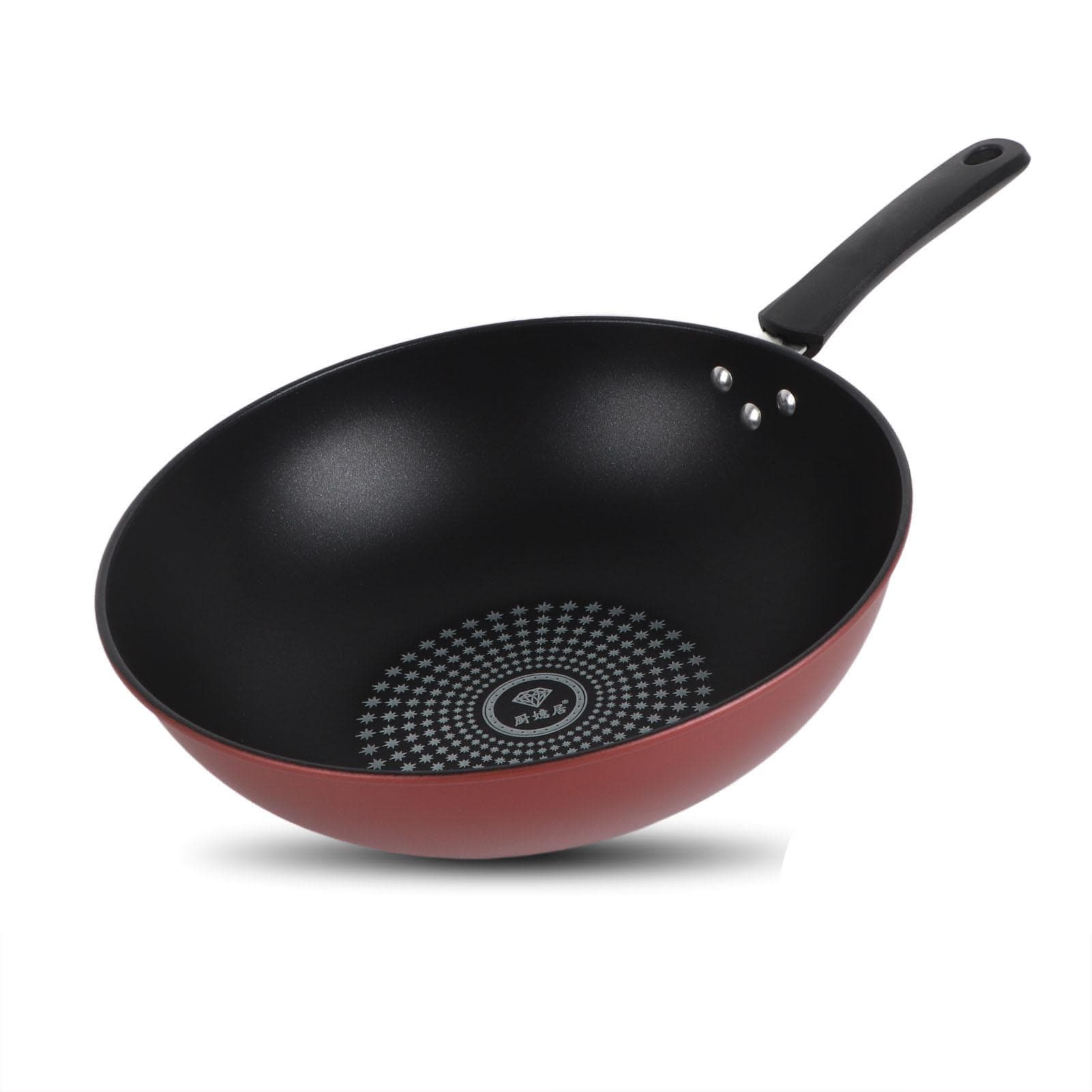 Frying Pan Flat Bottom Cooking Wok Cast Iron Kitchen Ware with Handle for Soup Stew 32cm / 12.6in 32cm / 12.6in