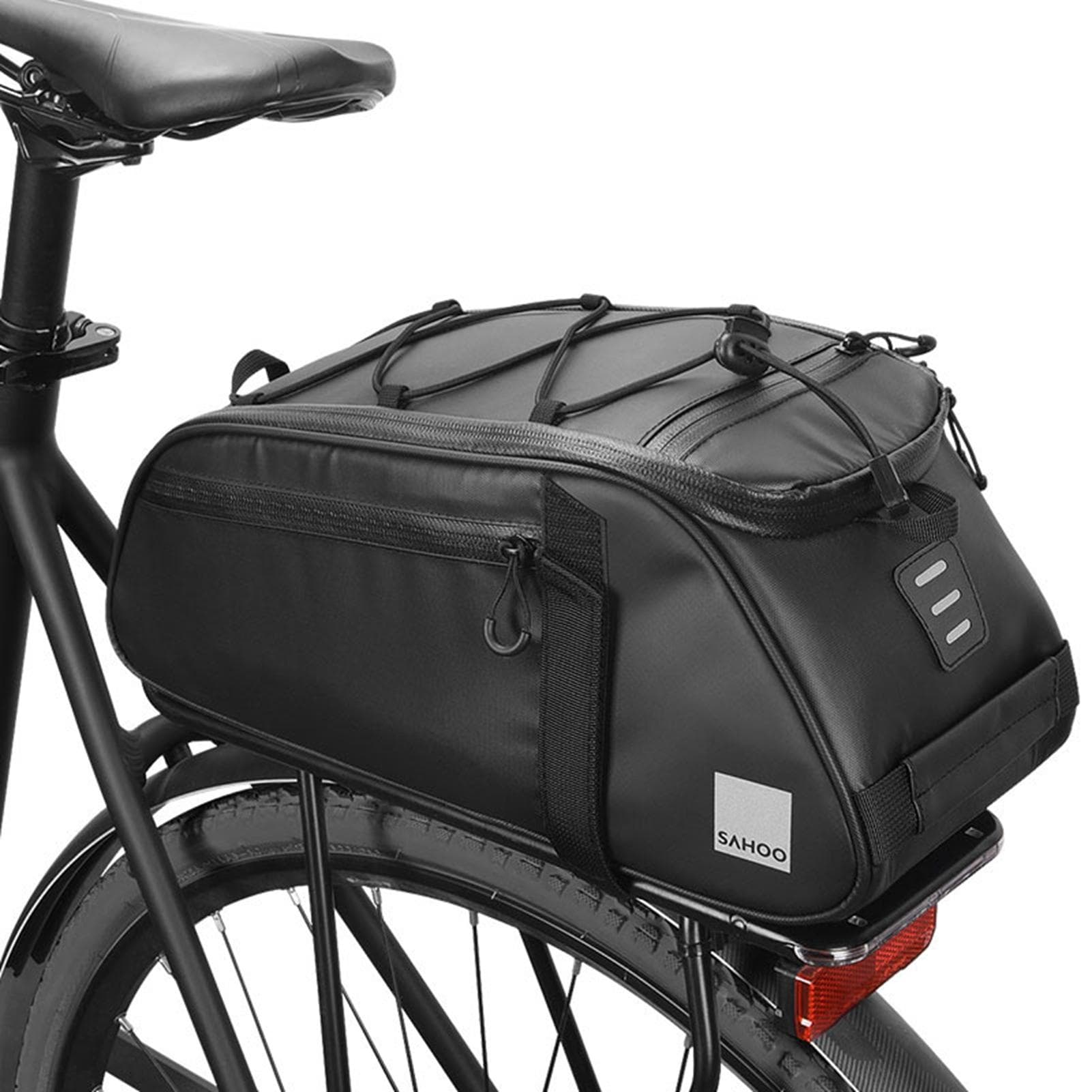 8L Bicycle Rear Seat Trunk Bag Large Capacity Rear Panniers Bag Reflective Rear Saddle Bag MTB Road black