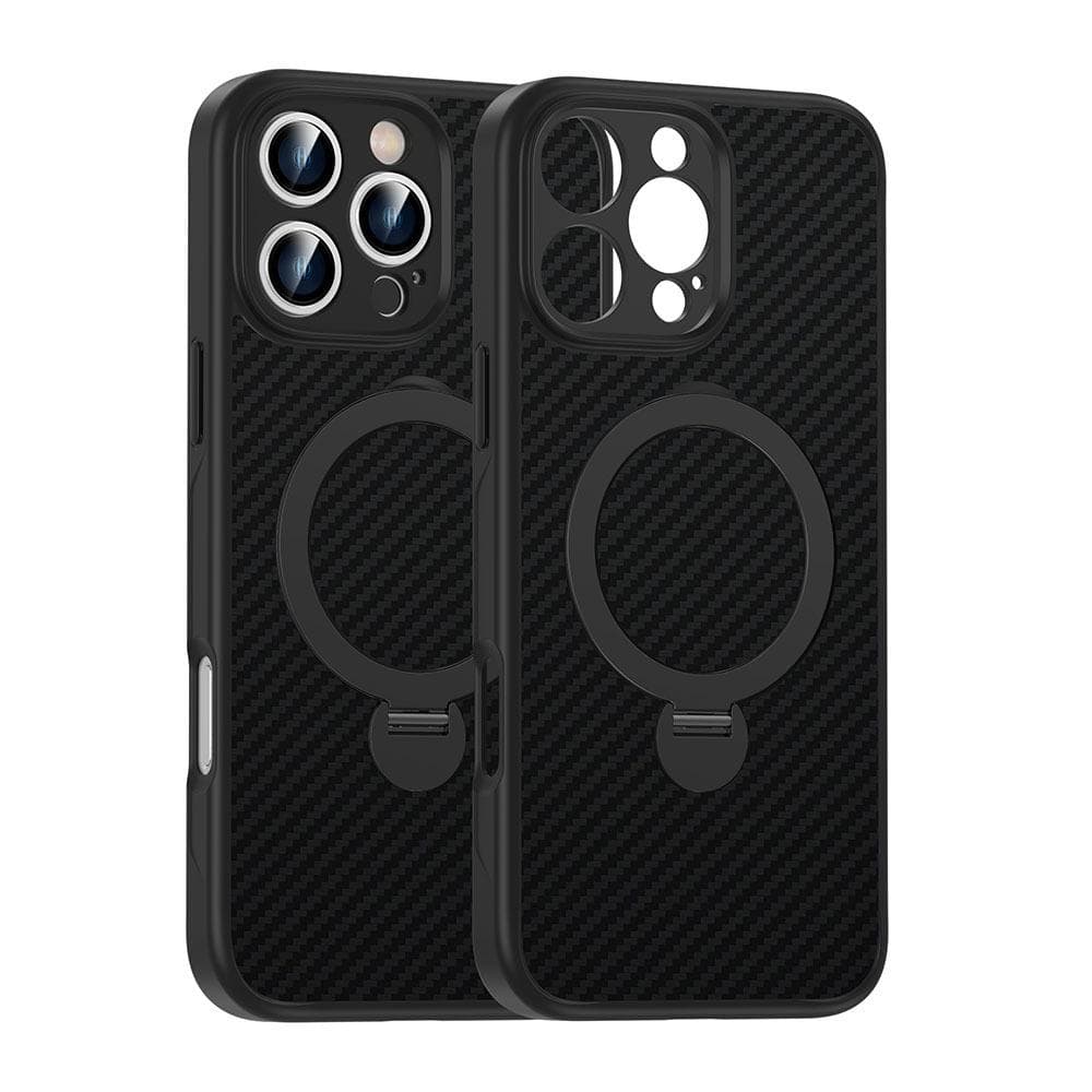 Applicable To IPhone 16 Rotating Star Network Bracket Mobile Phone Case Carbon Fiber Pattern Apple 15 ProMax Magnetic Protective Case iPhone11 black