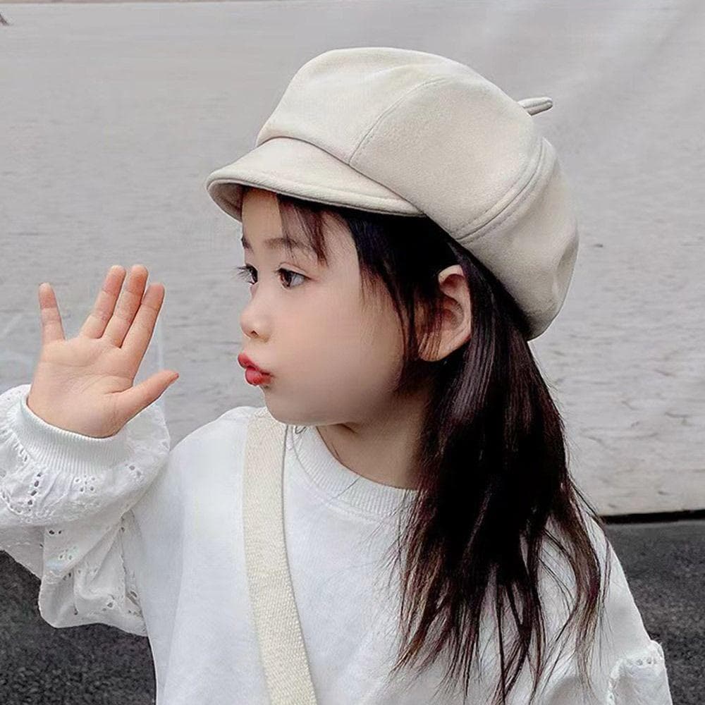 Woolen Baby Beret Hat Warm Painter Hat Vintage Children Newsboy Cap Boys Girls white