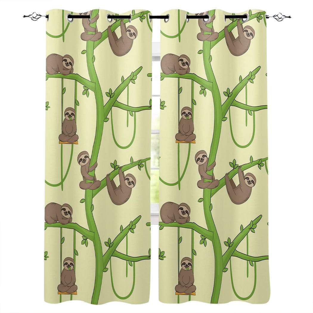 Watercolor Botanical Flowers And Raccoon Home Decor Window Curtains Bedroom Kitchen Curtain Panel Curtains for Living Room 135W x 60H(cm)
