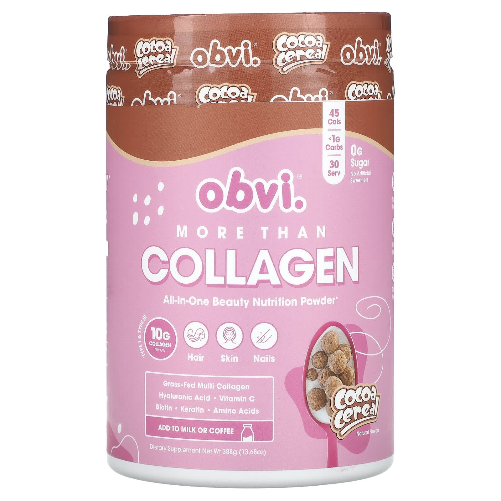 Obvi, More Tan Collagen, All-in-One Beauty Nutrition Powder, Cocoa Cereal, 13.68 oz (388 g)
