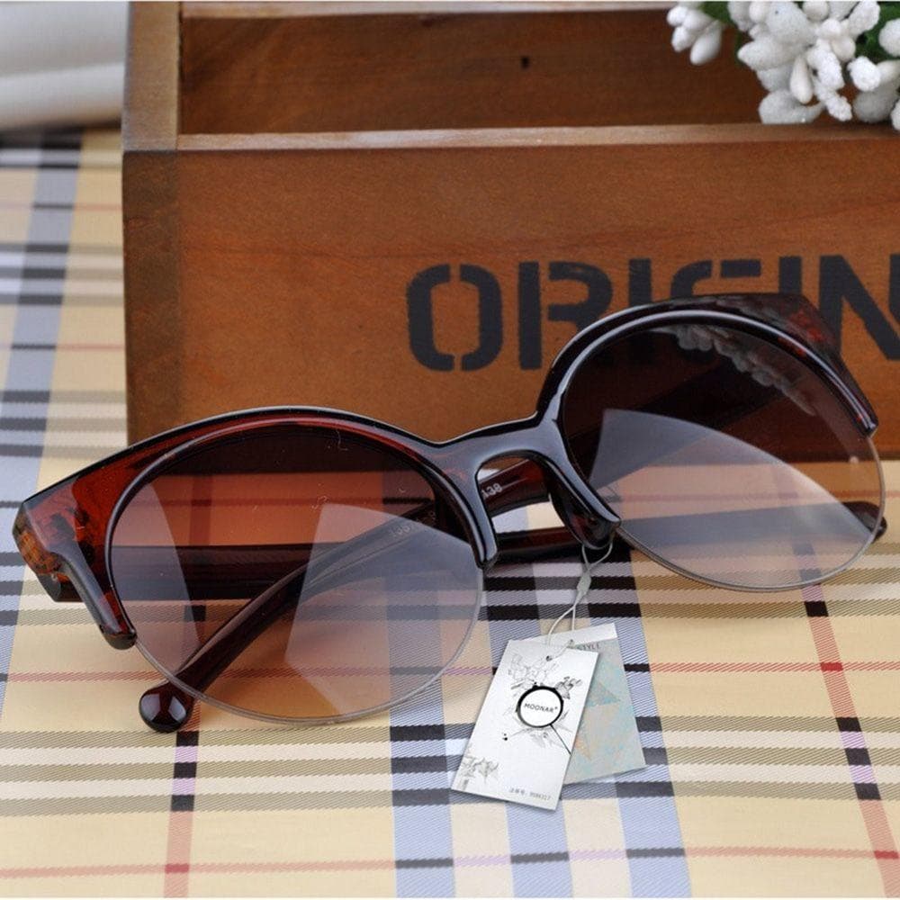 Cool Fashion Retro Designer Super Round Circle Glasses Cat Eye Women's Sunglasses brown