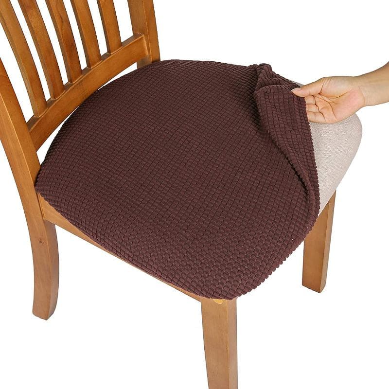 WaterProof Durable Spandex Jacquard Dining Room Chair Seat Covers Removable Washable Upholstered Banquet Chair Cushion Slipcovers dark brown