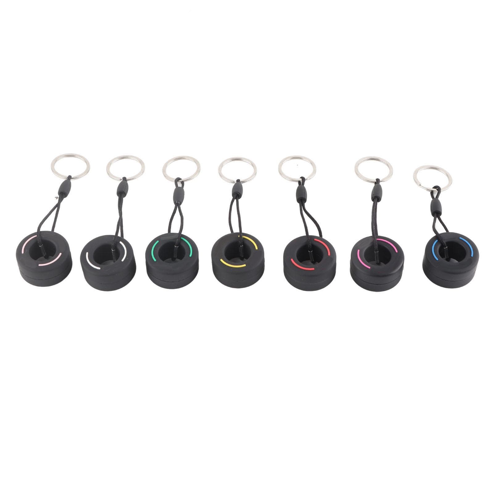 7Pcs Mini Car Tire Keychain Key Ring 7 Colors Soft Rubber PVC Automotive Tire Keyring for