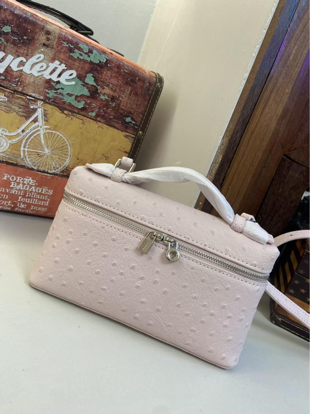 Forest Green Handheld Women's Ostrich Pattern Square Shoulder Bag Regular Packaging (Plain Metal)